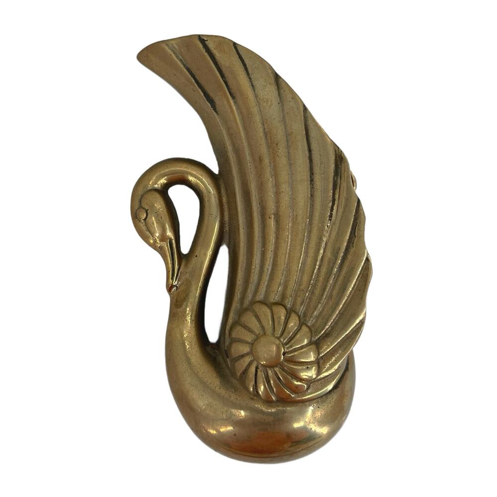 Vintage Brass Swan Mini Hanging Planter Wall Pocket Gold Bird Fancy Home Decor
